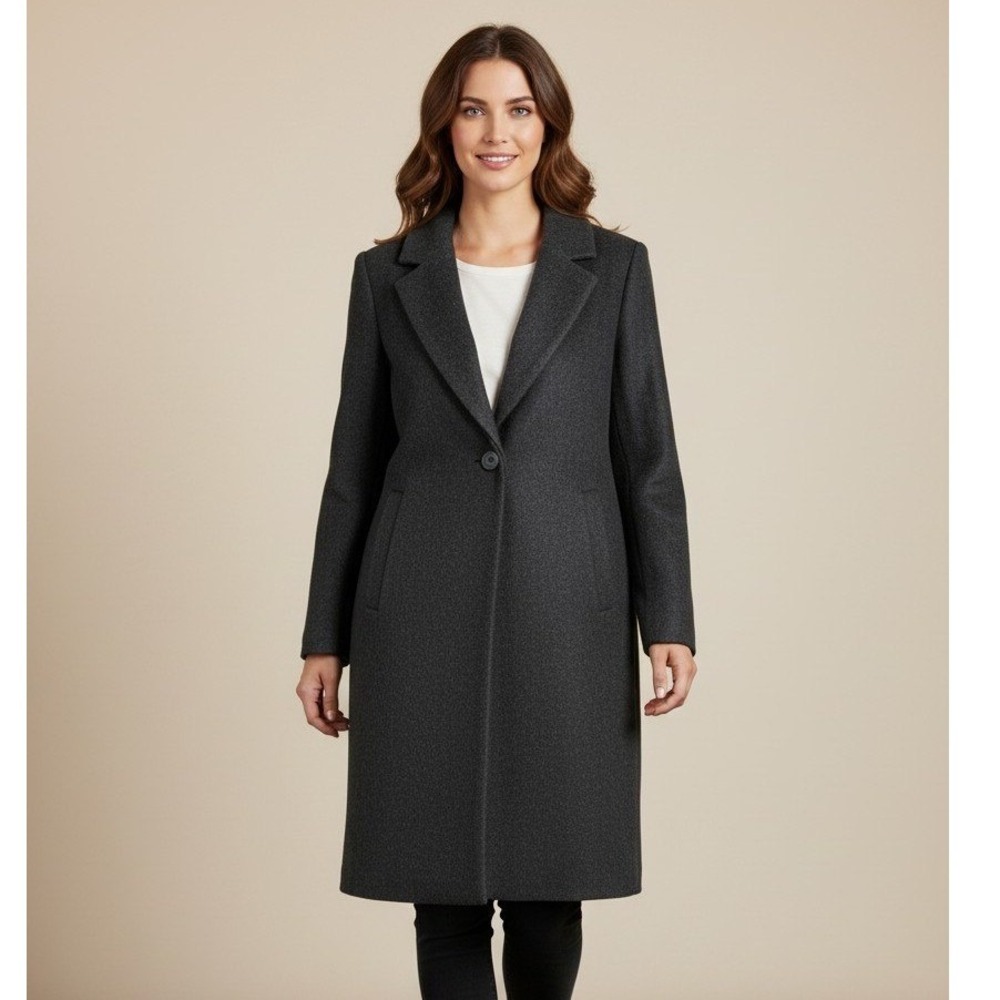 Andrew Marc Overcoat Fennia Womens M Black Wool Blend Notched Lapel NWT